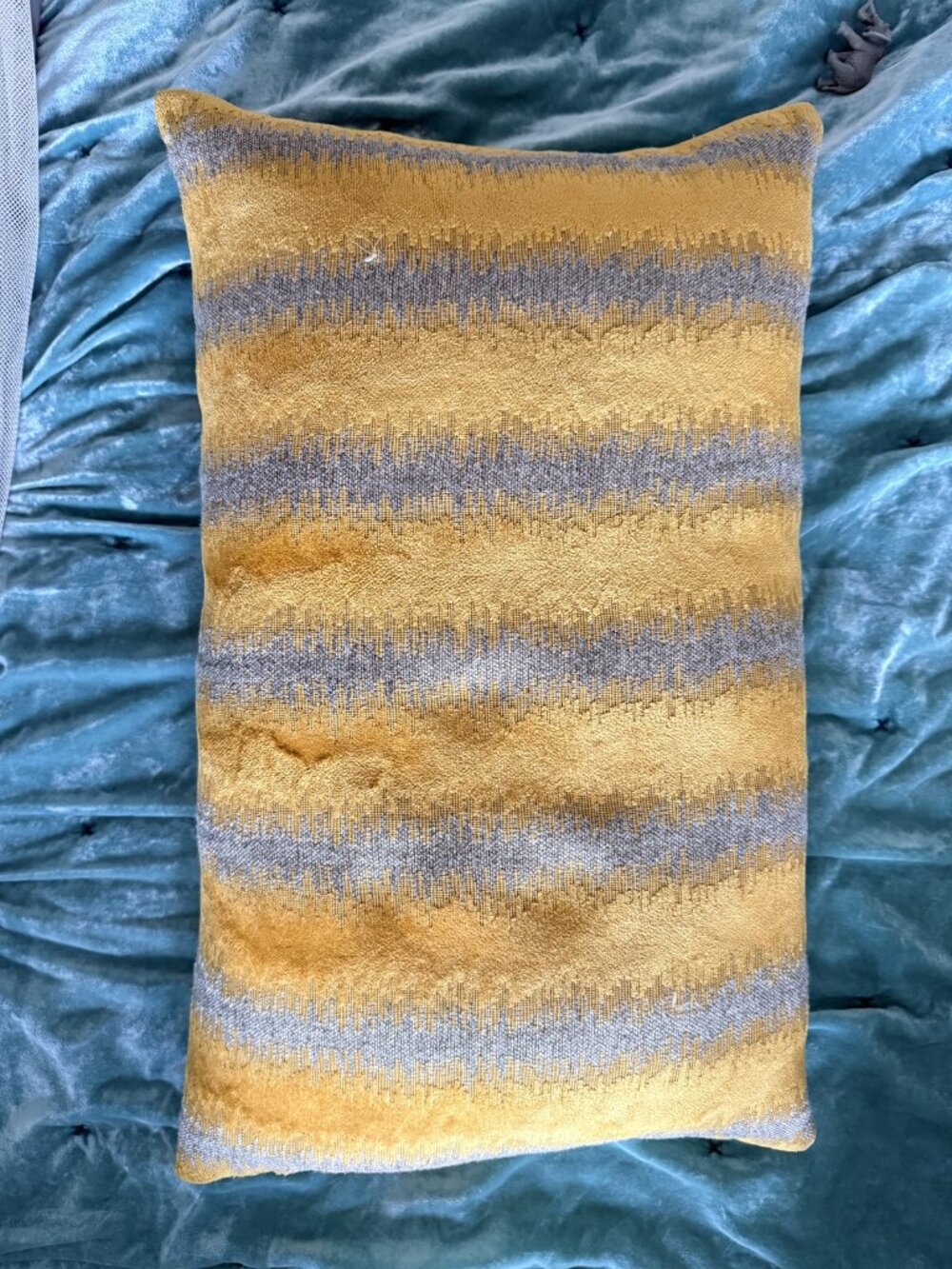 Gold Deep Yellow Velvet Throw Pillow Silver Stripe Feather Down Insert